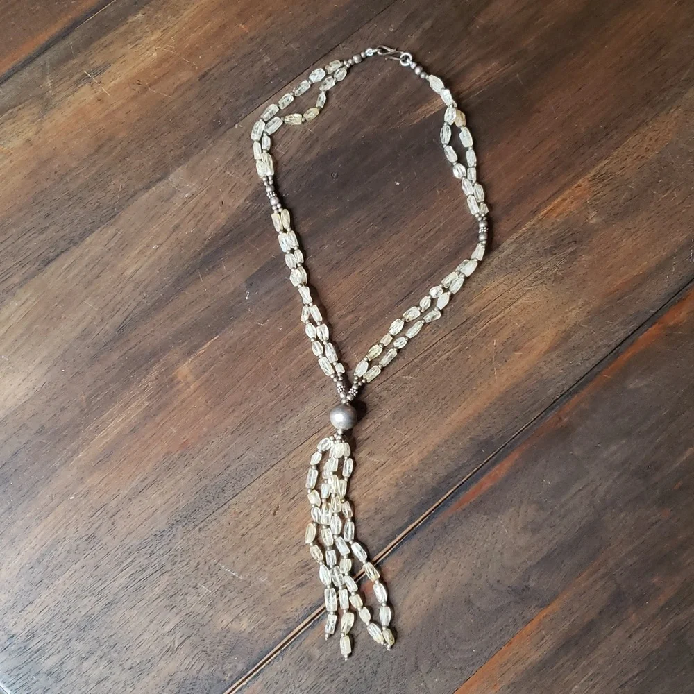 Beautiful Double Strand Lariat Y Clear Glass Beaded Necklace